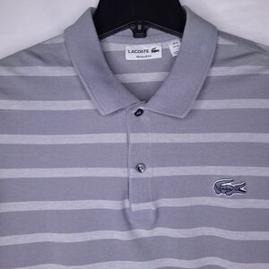 Lacoste Polo Shirt Mens XL Striped Gray Short Sleeve Regular Fit Big Gator